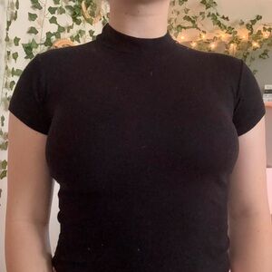 Brandy Melville Black Short-Sleeve Mock Neck Crop Top